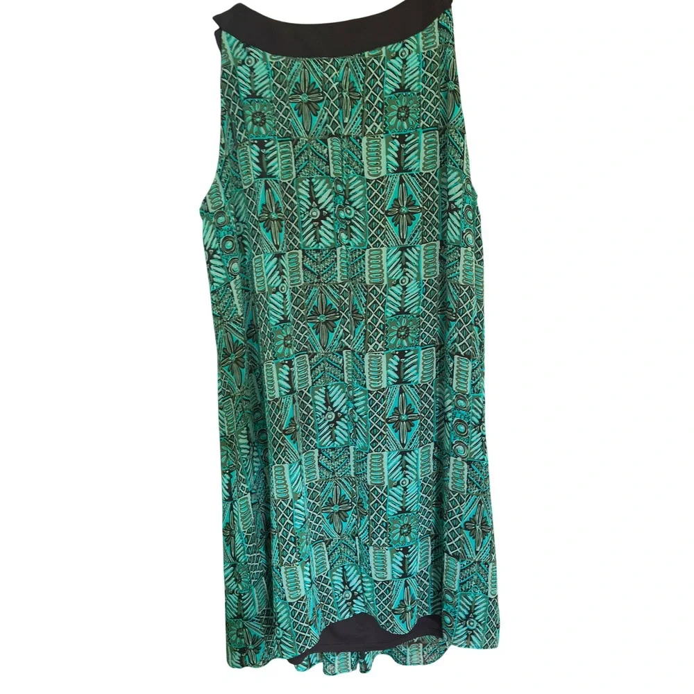 Another Thyme Dress Teal‎ Brown Geometric Beaded Neckline Sleeveless Boho 16W